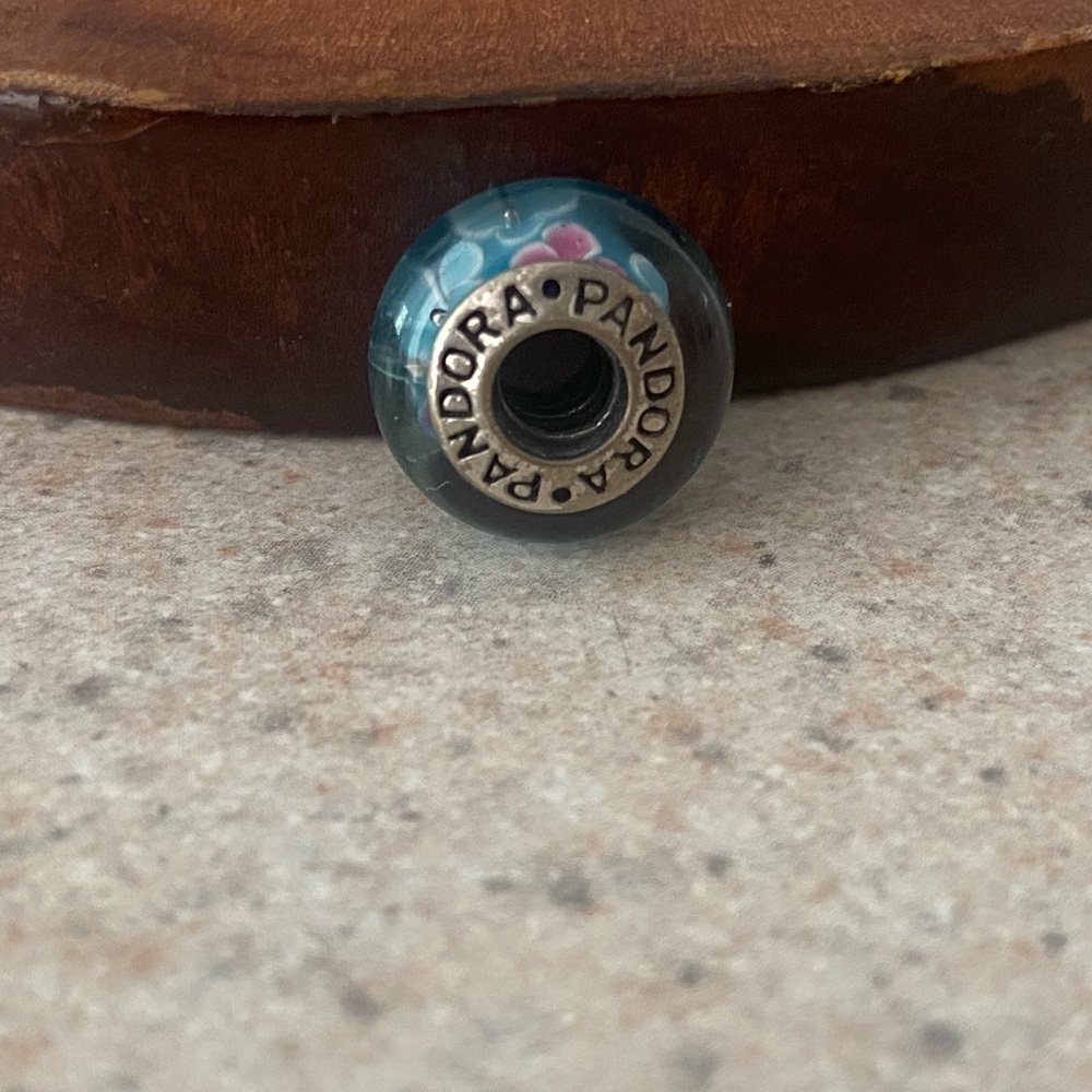 Authentic Pandora MURANO light blue and pink silver charm